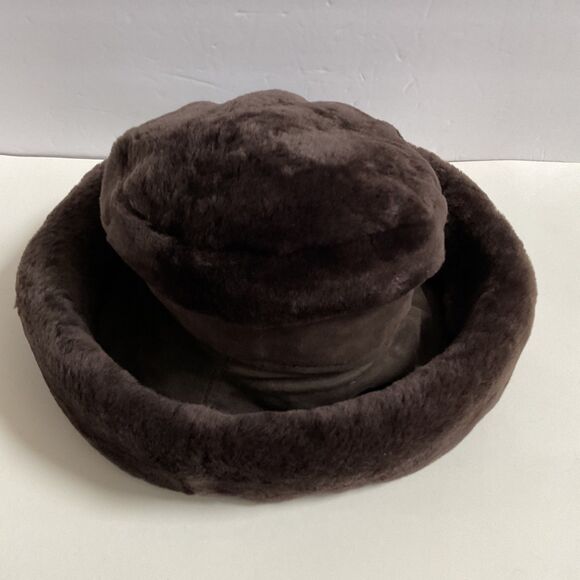 VTG  J. Peterman Sheepskin Bucket Hat Sz M Rolled Brim Brown Italy Cozy Luxury - Picture 5 of 9